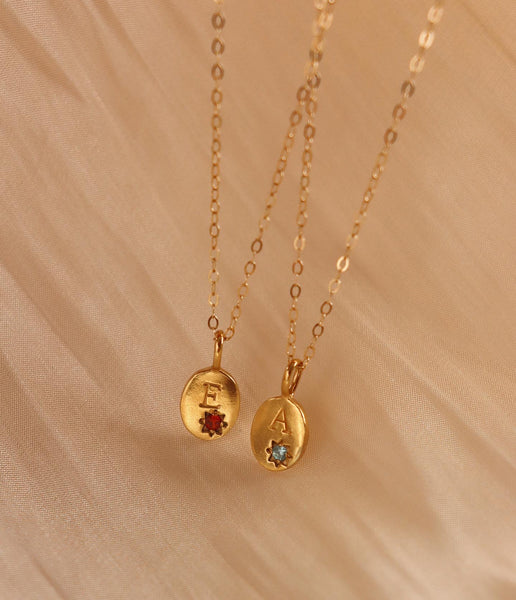 Birthstone initial necklace