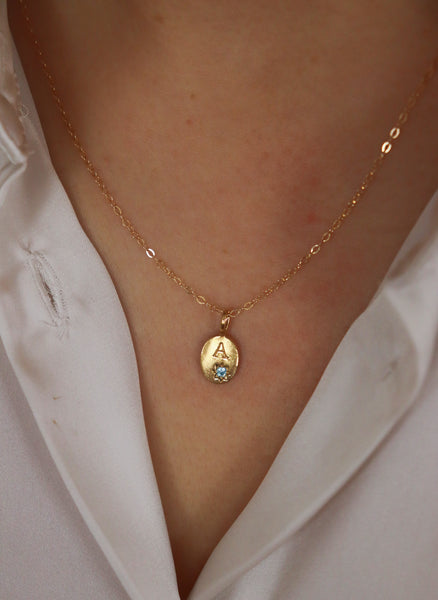 Birthstone initial necklace