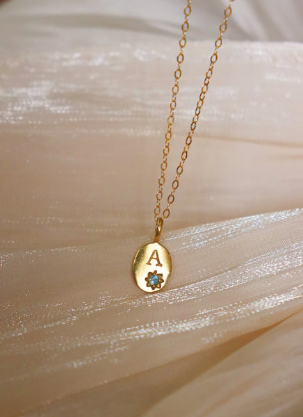 Birthstone initial necklace