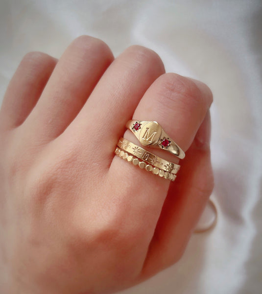 Birthstones signet initial ring