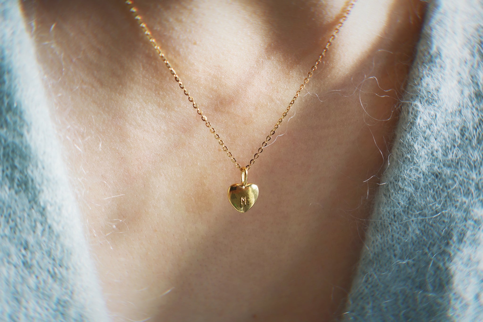 Solid heart initial necklace