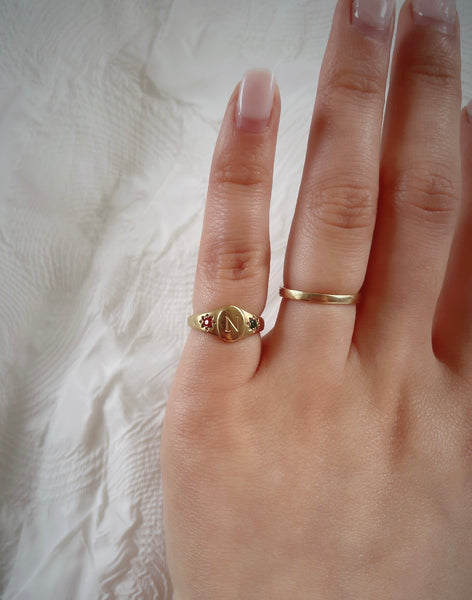 Birthstones signet initial ring