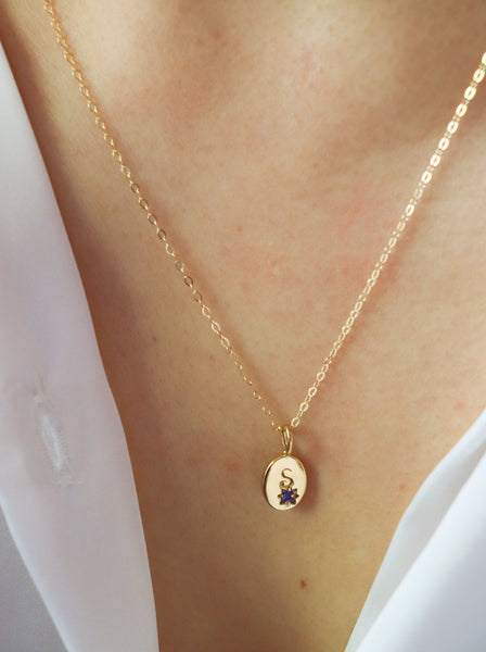 Birthstone initial necklace